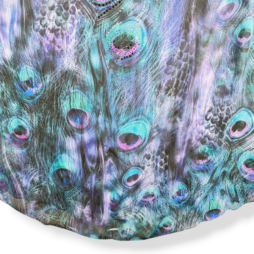 B L E U Womens Top Size Large Peacock Chiffon Rhinestone Artsy Hippie Fairy - Picture 7 of 7